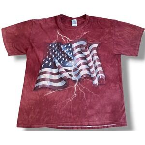Vtg The Mountain American Flag Lightning T-Shirt Mens XL Burgundy Tie Dye 2012